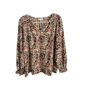 Jessica Simpson L blouse abstract floral puffed sleeve peasant shirt top women